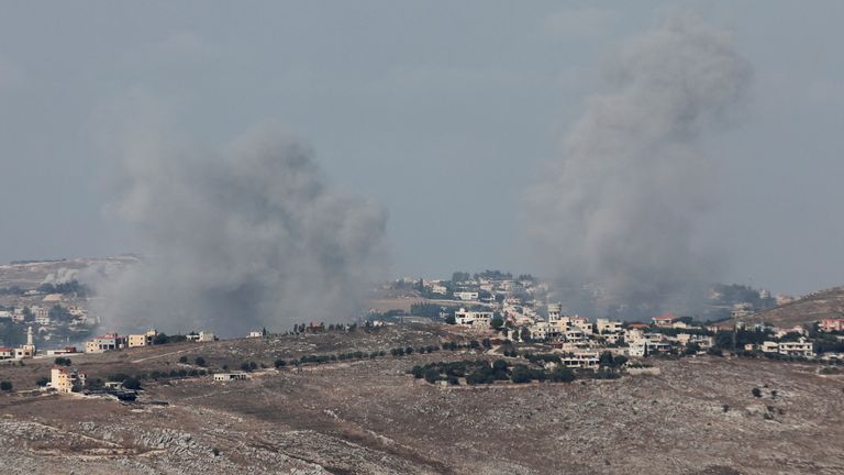 Smoke rises above Nabatieh after an Israeli strike. Pic: Reuters