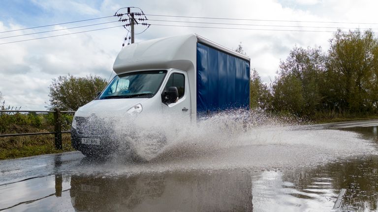 A van on a partially flooded road near Mountsorrel in Leicestershire, after thundery showers on Monday brought big downpours in places, with surface water on the roads and lightning and hail. Picture date: Tuesday October 8, 2024.