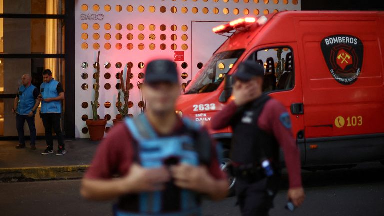 First responders outside the hotel where Liam Payne was found dead. Pic: Reuters