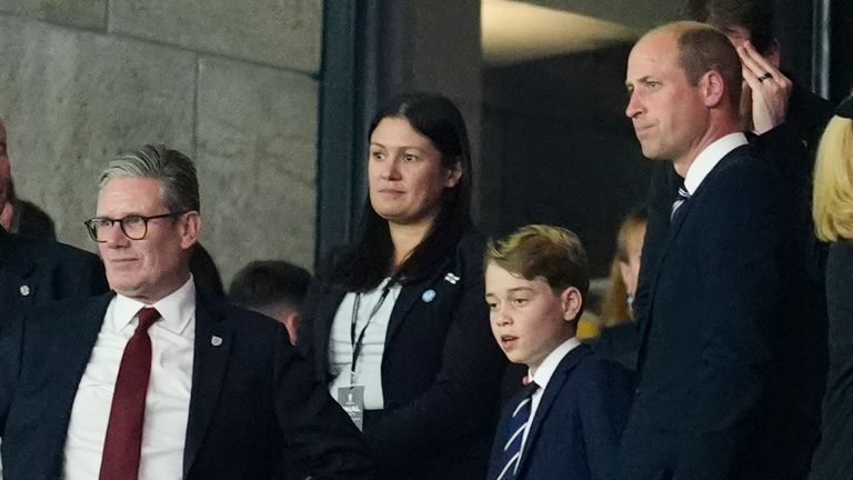 Left to right) David Gill, Prime Minister Sir Keir Starmer, Lisa Nandy, Secretary of State for Culture, Media and Sport, Prince George and the Prince of Wales appear dejected in the stands after the final whistle after the UEFA Euro 2024 final match at Olympiastadion in Berlin. Photo date: Sunday, July 14, 2024