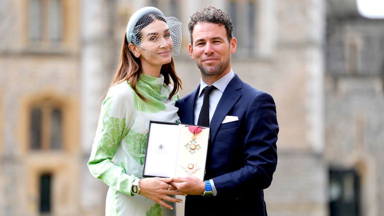 Cyclist Sir Mark Cavendish with his wife Peta after being made Knight Commander of the British Empire during an investiture ceremony at Windsor Castle, Berkshire. Picture date: Wednesday October 2, 2024. PA Photo. See PA story ROYAL Investiture. Photo credit should read: Andrew Matthews/PA Wire