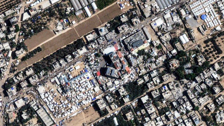 Satellite imagery showing tents in Al Aqsa Hospital compound on 12 October. Pic: Maxar