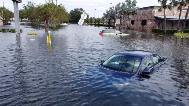 This drone image provided by Kairat Kassymbekov shows flooding from Hurricane Milton in Tampa, Fla., Thursday, Oct. 10, 2024. Pic: AP