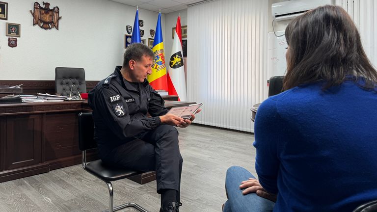 Moldova's police chief Viorel Cernauteanu speaking to Sky News