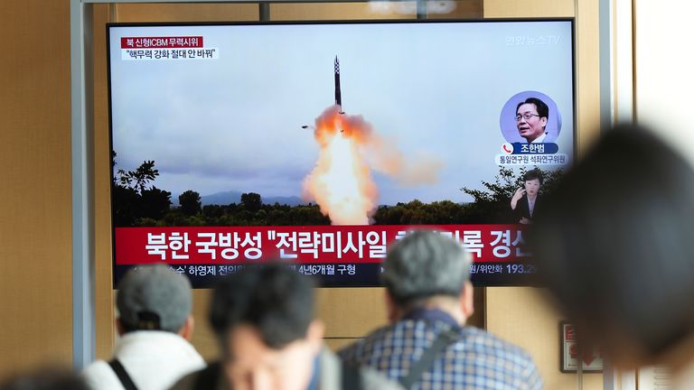 South Korean TV showed pictures of Thursday's launch by the North. Pic: AP