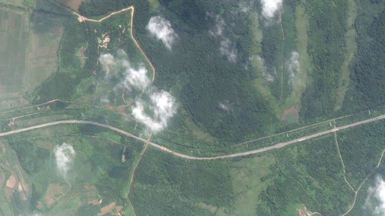 View of a border crossing between the cities of Kaesong in North Korea and Paju in South Korea, August 5, 2024 in this satellite image. 2024 Planet Labs Inc via REUTERS THIS IMAGE IS PROVIDED BY A THIRD PARTY. MANDATORY CREDIT