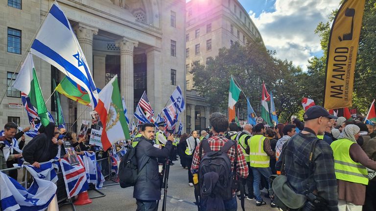 A counter pro-Israeli demonstration in London. Pic: PA