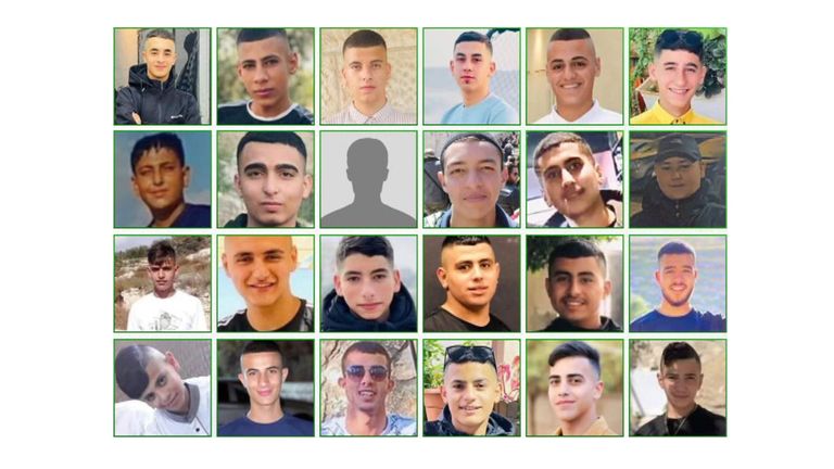 Compilation of image 4 of 7 - illustrating the 168 Palestinians under the age of 18 who have lost their lives during Israeli attacks since October 7th 2023.  Figs according to DCI Palestine and Save the Children.