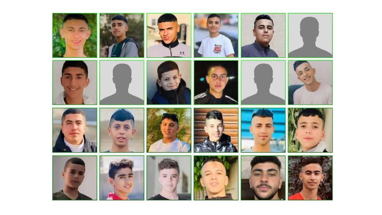 Compilation of image 5 of 7 - illustrating the 168 Palestinians under the age of 18 who have lost their lives during Israeli attacks since October 7th 2023.  Figs according to DCI Palestine and Save the Children.