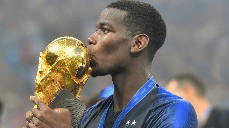 ARCHIVE PHOTO: Paul POGBA will be 30 years old on March 15, 2023, Paul POGBA (FRA) kisses the cup, cup, trophy, award ceremony, victory ceremony, action, single image, cropped single motif, half figure, half figure, France (FRA) - Croatia (CRO) 4-2, final, game 64, on 07/15/2018 in Moscow; Luzhniki Stadium. Soccer World Cup 2018 in Russia from 14.06. - 07/15/2018. ? Photo by: Frank Hoermann/SVEN SIMON/picture-alliance/dpa/AP Images


