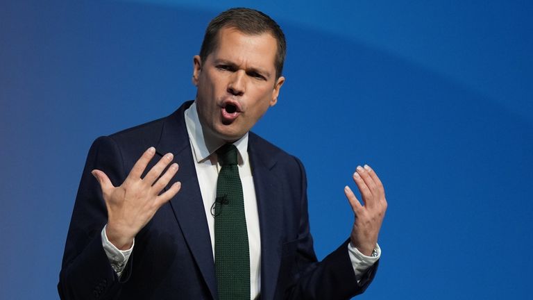 Conservative Party leadership candidate Robert Jenrick delivers a speech during the Conservative Party Conference at the International Convention Centre in Birmingham.  Picture date: Wednesday October 2, 2024. PA Photo. See PA story POLITICS Tories. Photo credit should read: Jacob King/PA Wire