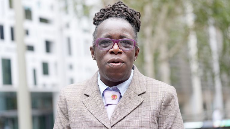 Rosamund Adoo-Kissi-Debrah speaks to the media outside the offices of the Department for Environment, Food and Rural Affairs (Defra). Photo: PA