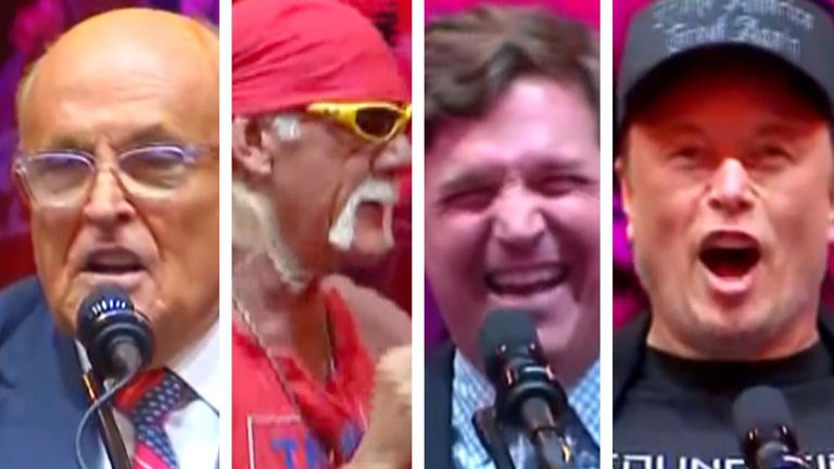 Rudy Giuliani, Hulk Hogan, Tucker Carlson and Elon Musk all warm up the crowd at Donald Trump&#39;s Madison Square Garden rally