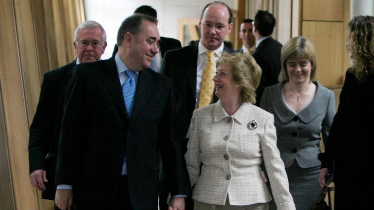 Alex Salmond and his wife Moira leave the Scottish Parliament chamber after the vote to elect him as First Minister in 2007. File pic: Reuters