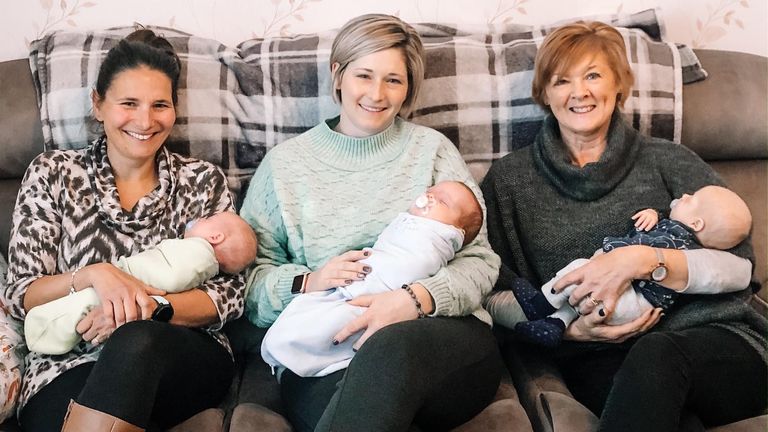 Birth doula Sara Bettini (left), her colleague Anne (right), and Prof Bettini's colleague Anne with her triplets