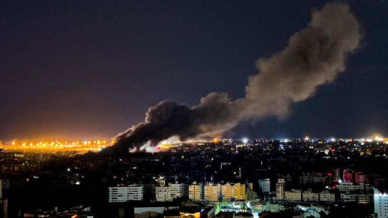 Smoke rises from an Israeli airstrike that hit the southern suburb of Beirut.
Pic: Reuters