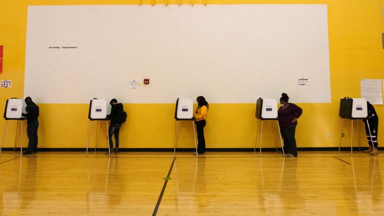 Social distancing protocols were in place throughout the US during the 2020 election. Pic: Reuters