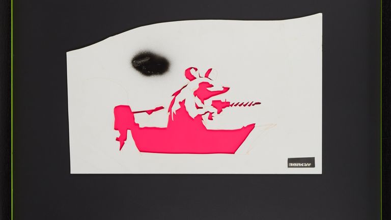 A stencil of Banksy's Drill Rat is among the items on sale in the Under Duress auction. Pic: Julien's/Steve Lazarides