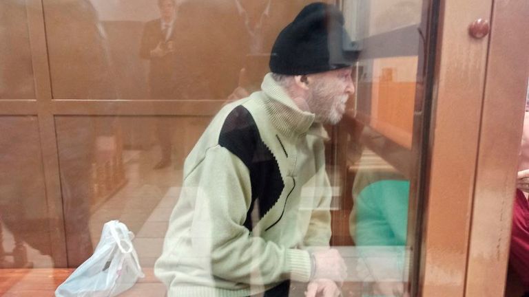 Stephen Hubbard, a U.S. citizen accused of fighting as a mercenary for Ukraine against Russia attends a court hearing.
Pic: Moscow City Court Press Service/Reuters