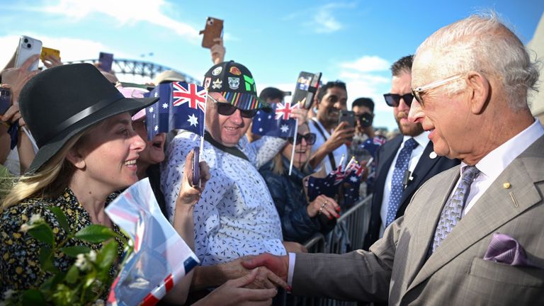 King Charles III meet members of the public during a visit to the Sydney Opera House, to mark its 50th anniversary, on day three of the royal visit to Australia and Samoa. Picture date: Tuesday October 22, 2024.