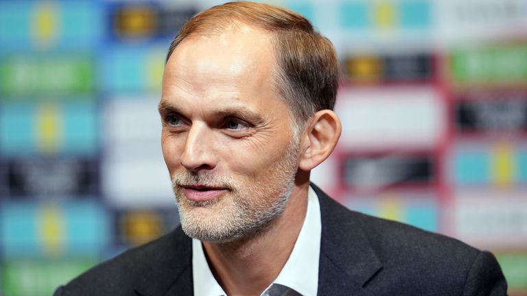 Thomas Tuchel podczas konferencji prasowej na stadionie Wembley. Zdjęcie: PA