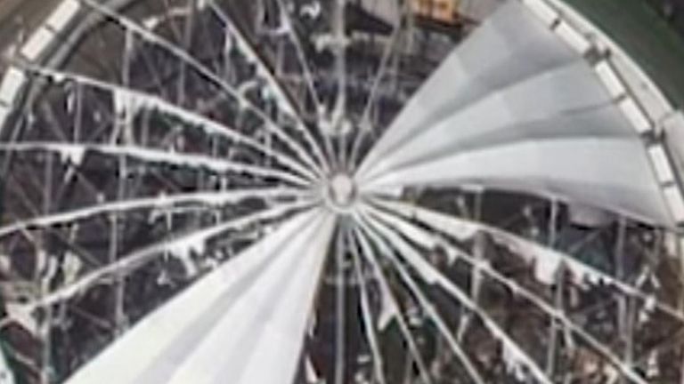 Tropicana Field stadium roof in Florida after Hurricane Milton