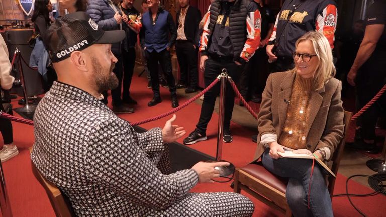 Tyson Fury and Jacquie Beltrao during sit down ahead of Dec 21 2024 fight with Usyk