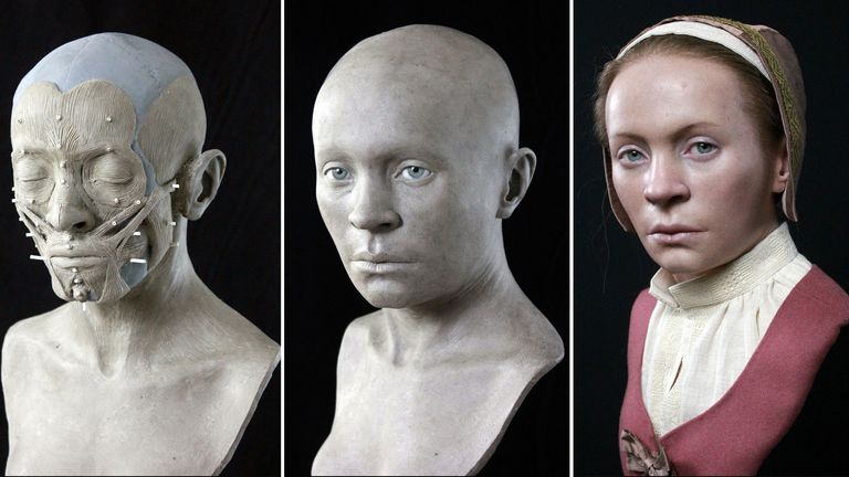 A three-dimensional reconstruction of Zosia's face, a woman buried as a vampire, is pictured, in this undated handout photo taken in Stockholm, Sweden. Oscar Nilsson - Project Pien/Handout via REUTERS 