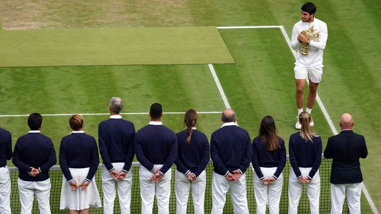 File photo dated 29/06/22 of Wimbledon Line Judges. Wimbledon will dispense with line judges next year in favour of Live Electronic Line Calling. The technology is already widely used in the sport, including at the Australian Open and US Open, and the All England Club has now made the decision to follow suit. Issue date: Wednesday October 9, 2024.

