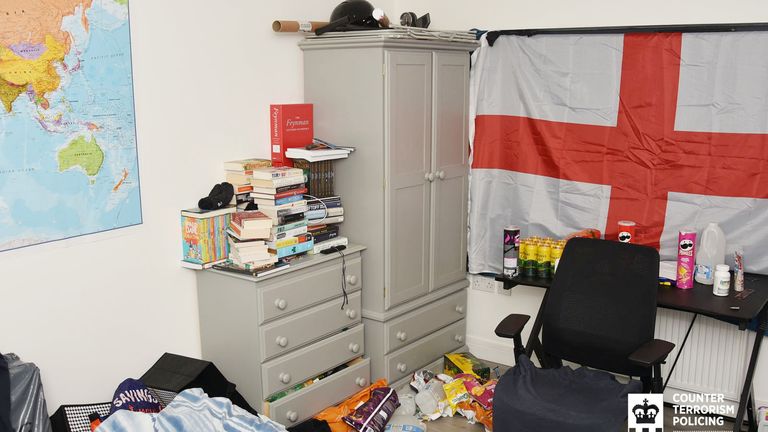 The bedsit of Callum Ulysses Parslow in Worcester. 
Pic:West Midlands Police/PA