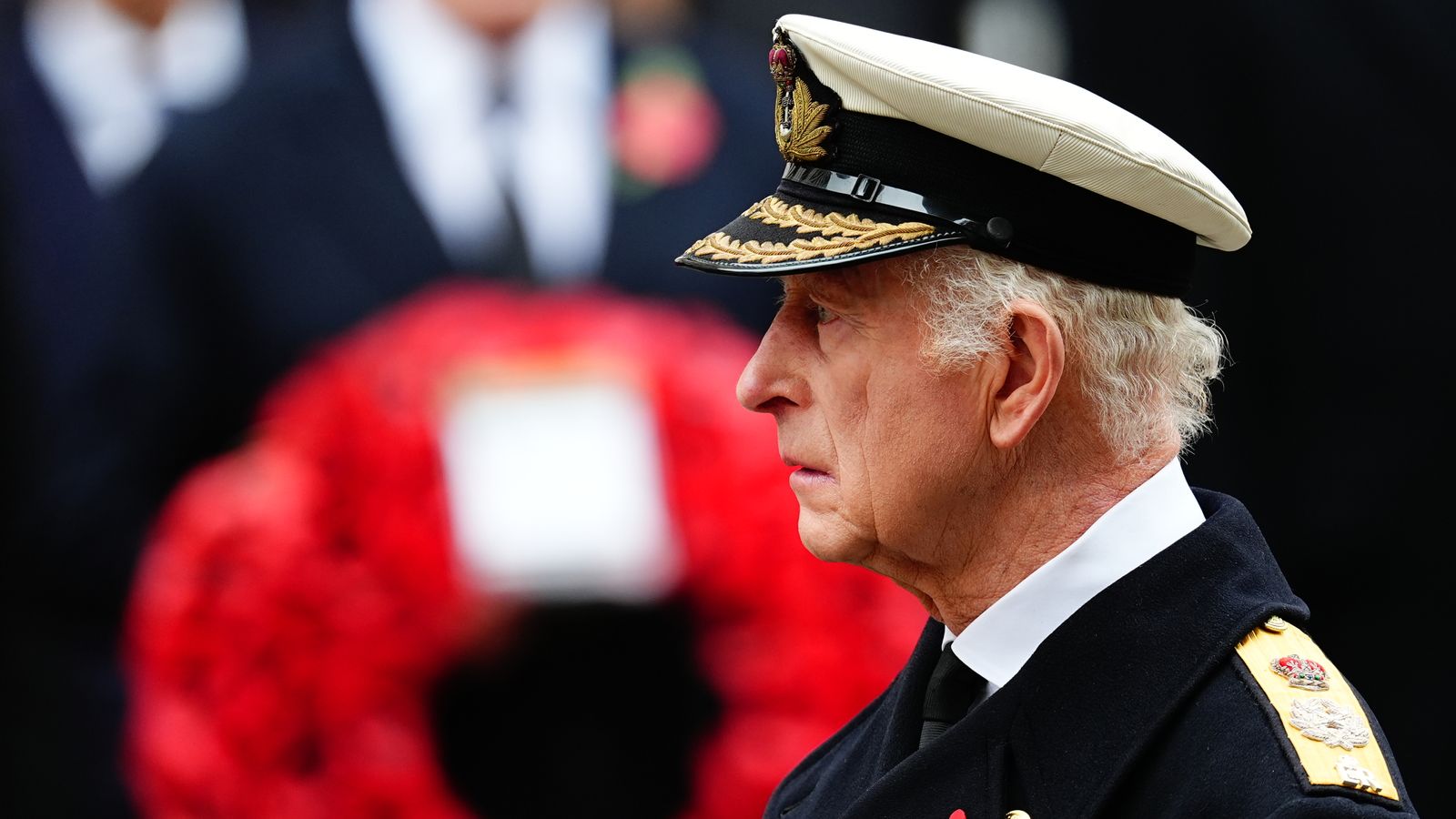 King Charles leads Remembrance Sunday commemorations at the Cenotaph - without Queen Camilla