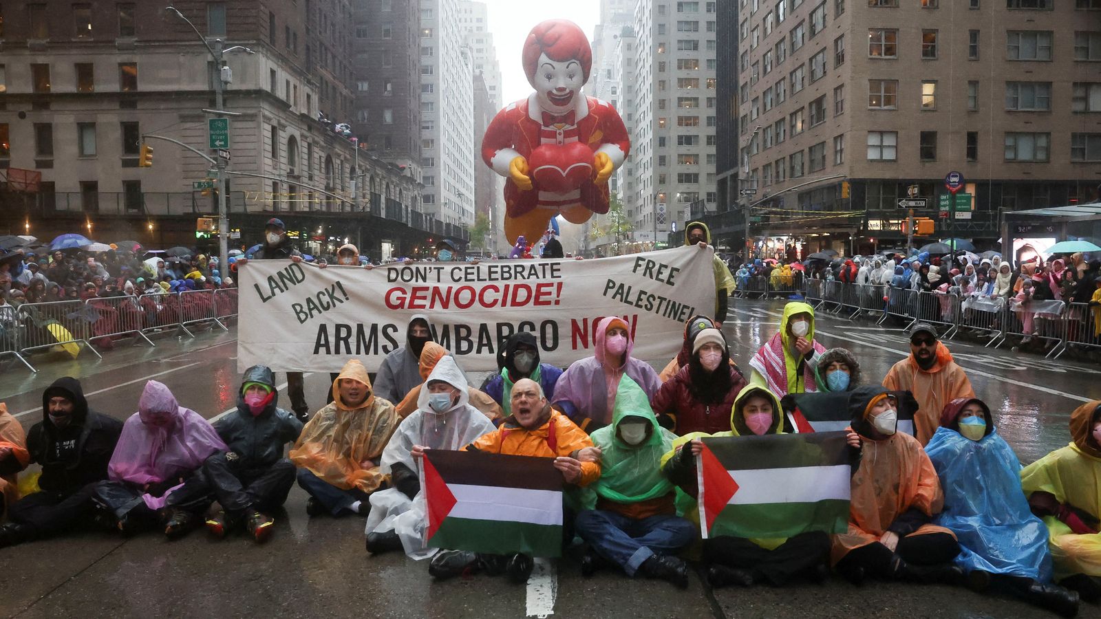 Macy's Thanksgiving Day parade in New York disrupted by Gaza protest for second year running