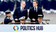 Emmanuel Macron and Keir Starmer attend commemorations during Armistice Day in Paris.
Pic: Reuters