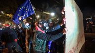 Protesters pouring into the streets of Georgia's capital. Pic: AP 