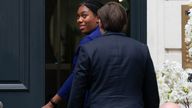 Kemi Badenoch arriving at the Conservative Party head office after she was announced as the new leader. Pic: PA