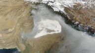 A satellite view of Pakistan, with smog visible over the eastern Punjab region.
Pic: NASA Worldview