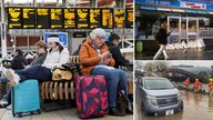 Rail passengers wait with their luggage following train cancellations at Paddington Station fter a weekend of flooding in Pontypridd.
Pic: Reuters/PA