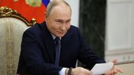 Mr Putin chairs a meeting with officials. Pic: Sputnik/Vyacheslav Prokofyev/Reuters