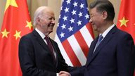 Joe Biden and Xi Jinping shake hands in Peru.
Pic: Reuters