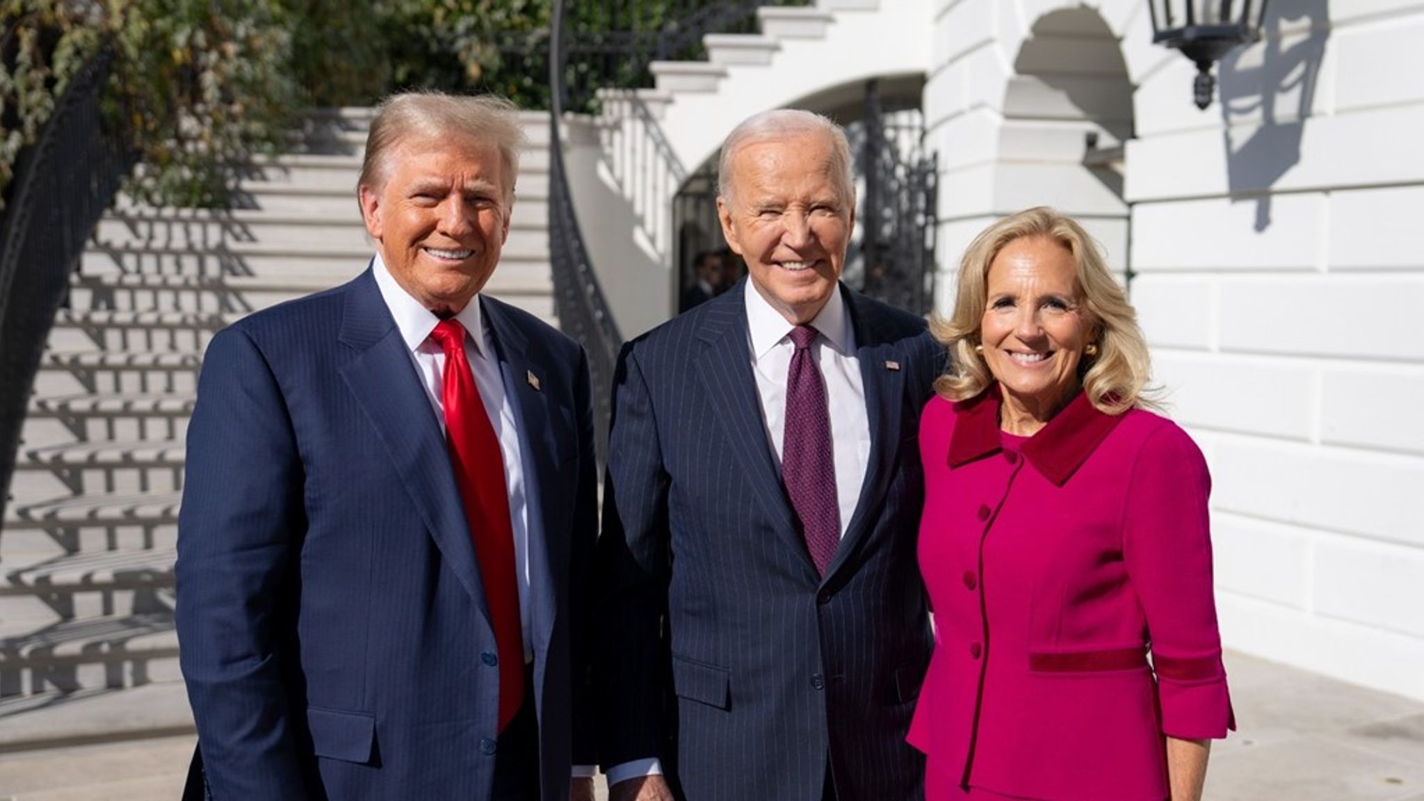 Donald Trump with Joe and Jill Biden at the White House. 