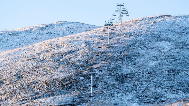 Snow covers the ski lift at Glenshee Ski Resort near Braemar in Aberdeenshire. The UK is bracing for snow, ice and cold temperatures, with up to 20cm of snowfall likely to hit the UK in the coming days. Picture date: Monday, November 18, 2024. PA Photo. See PA's WEATHER Snow story. Photo credit should be: Jane Barlow/PA Wire