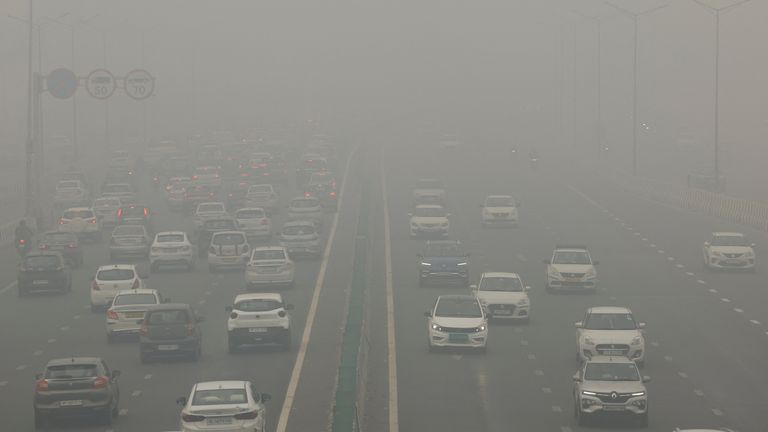 Air pollution over Delhi on Monday. Pic: Reuters