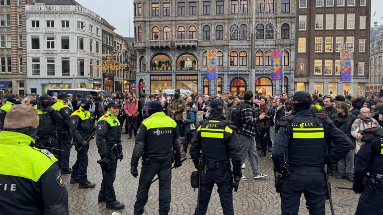 Police broke up the pro-Palestine protest in Dam Square.
Pic: Reuters