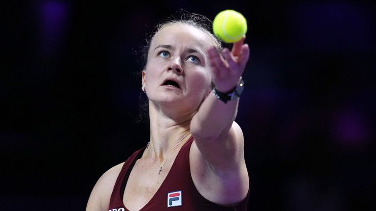 Barbora Krejcikova in action during her women's singles semi-final match against China's Qinwen Zheng on 8 November. Pic: Reuters