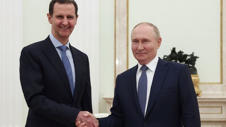 President Bashar al Assad and Russian President Vladimir Putin in Moscow in July 2024. Pic: AP