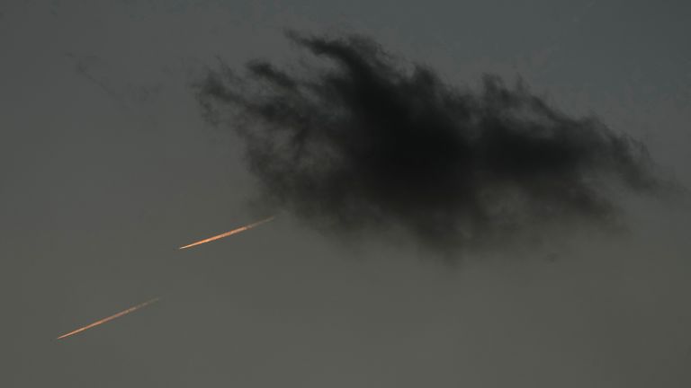 Israeli warplanes fly over Dahiyeh, in Beirut, Lebanon, Tuesday, Nov. 26, 2024. (AP Photo/Bilal Hussein)