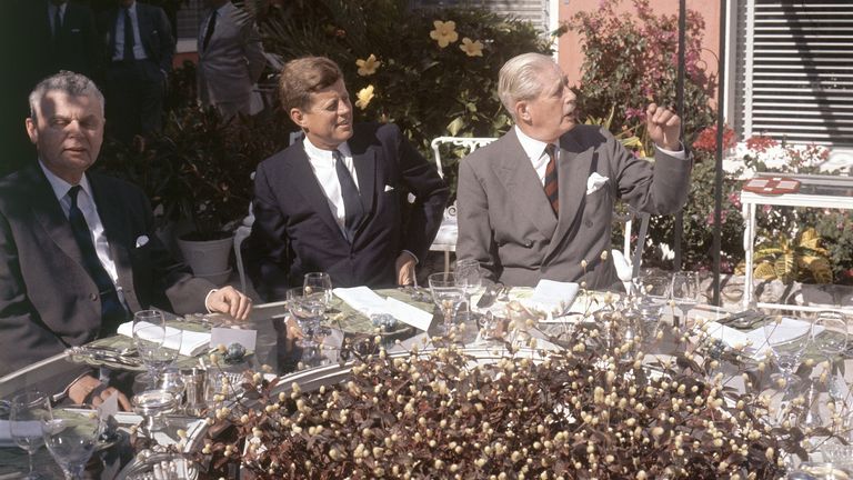 John F. Kennedy with John Diefenbaker and  Harold MacMillan, during luncheon at Balhi Hai, Bermuda in 1962.
Pic: AP