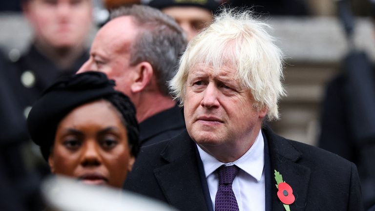 British former Prime Minister Boris Johnson attends the annual Remembrance Sunday ceremony at the Cenotaph on Whitehall, in London, Britain, November 10, 2024. REUTERS/Toby Melville/Pool