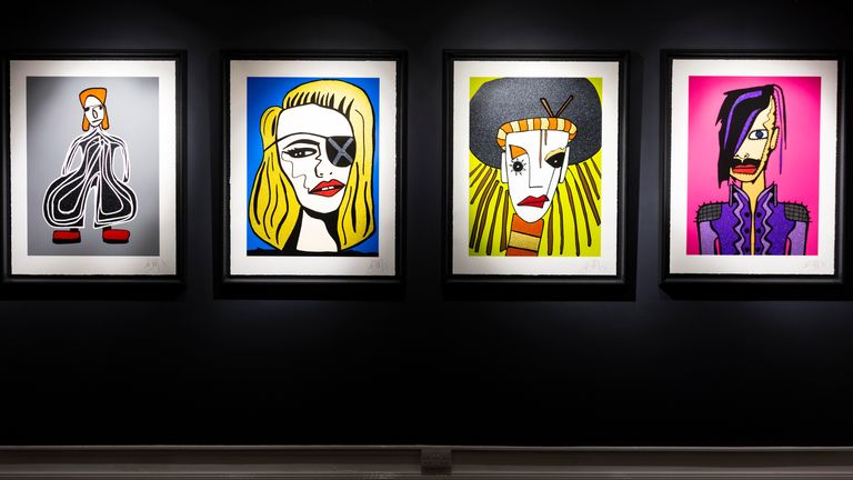 Boy George has created a new art collection, titled Fame, featuring David Bowie, Madonna and Prince, as well as a self-portrait. Pic: Dave Parry/ PA