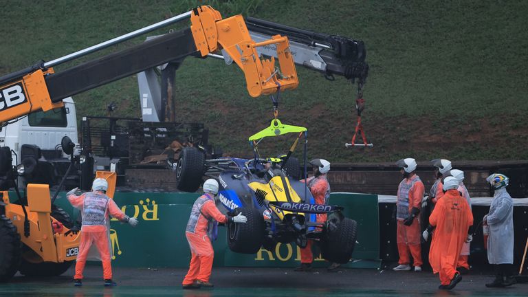 Williams driver Franco Colapinto's car was removed following a collision. Image: AP